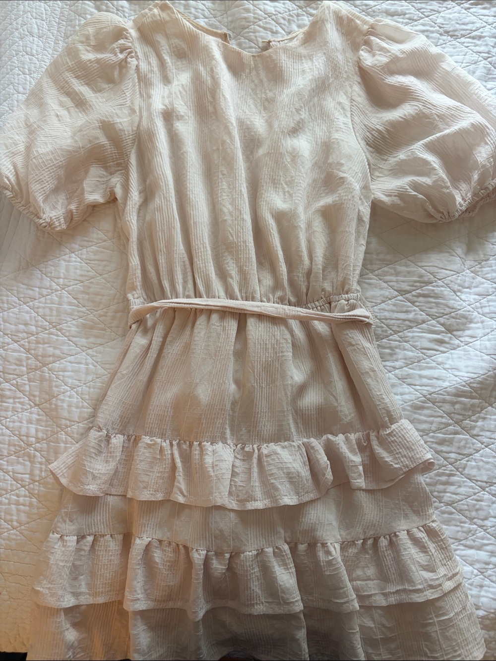 Blush Ruffle Tiered Dress with Puff Sleeves